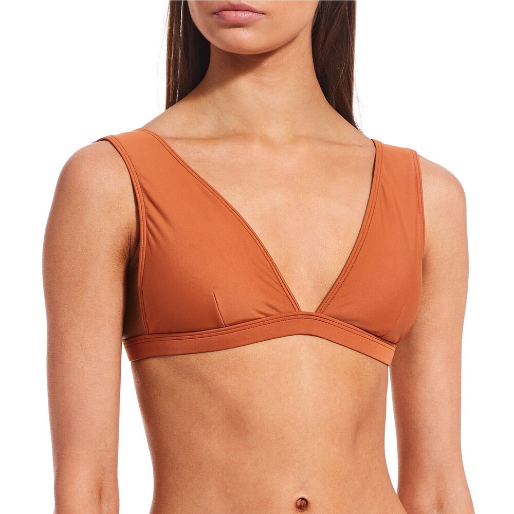Gianni Bini Bikini Swim Top Solid Brown Wide Strap Bikini Top, Brown Cinnamon, M